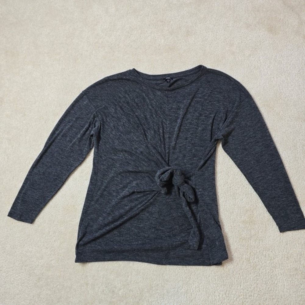 Express‎ Women Charcoal Gray Heathered Long Sleeve Twist Front Tie Tunic Top M - Picture 3 of 7